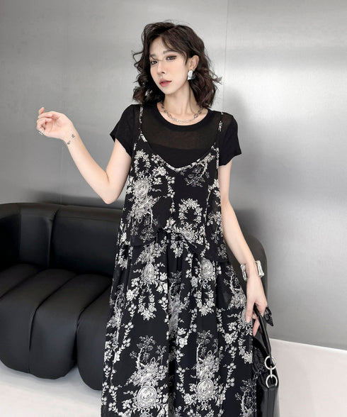 Faux Layered Floral Dress