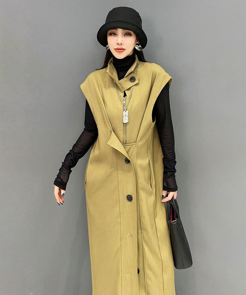 Stand Collar Zip Long Vest