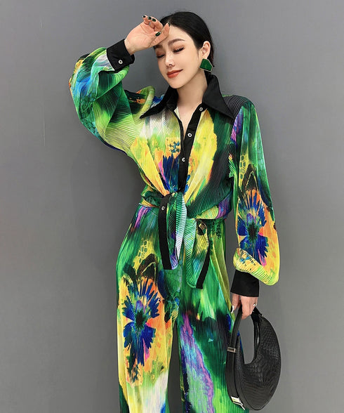 Pleated Blouse & Pants Co-ord