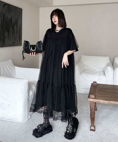 Mesh Layered Flare Dress