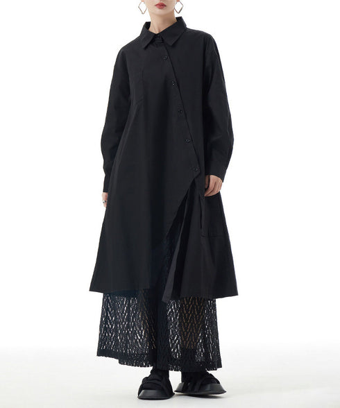 Diagonal Button Long Blouse