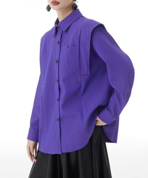 Wing Shoulder Corduroy Blouse