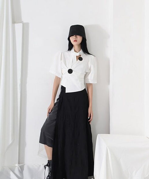 Circle Accent Asymmetric Blouse