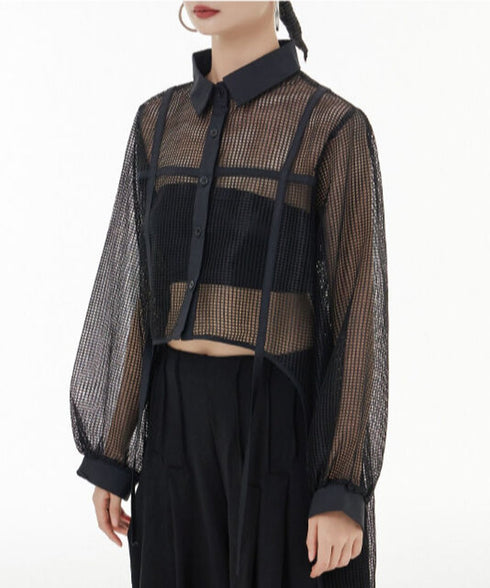 Side Long Mesh Blouse