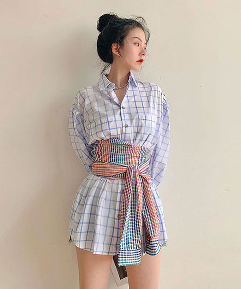 Plaid Obi Belted Check Shirt