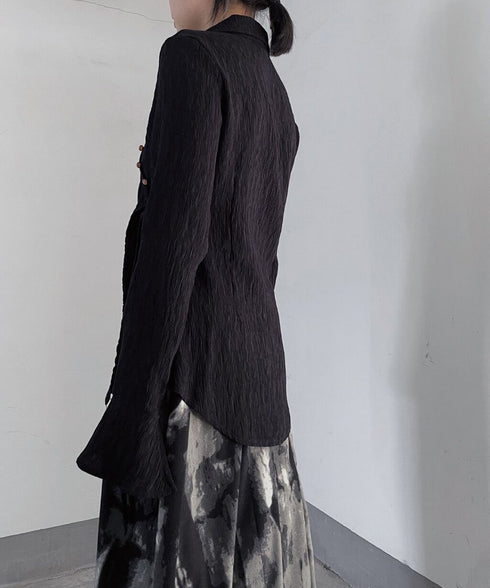 Diagonal Button Front Cut Blouse