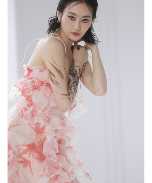 Floral Ruffled Organza Dress