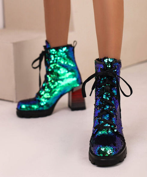 Holographic Sequin Chunky Boots