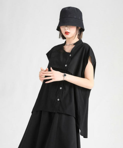 Misaligned Button Blouse