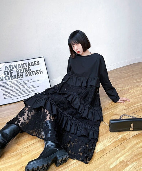 See-Through Floral Tiered Dress