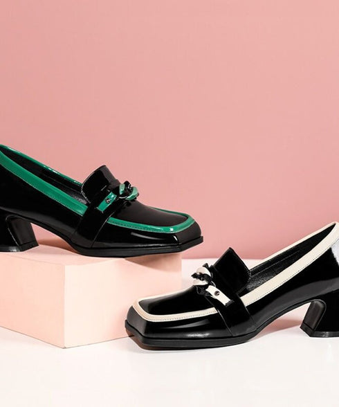 Gloss Chain Accent Loafers