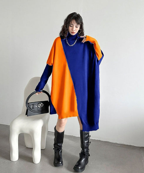 Diagonal Switch Sweater Dress