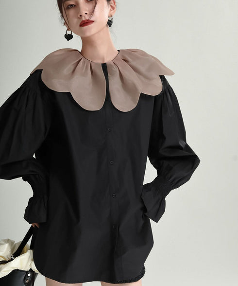 Tulip Collar Volume Sleeve Blouse