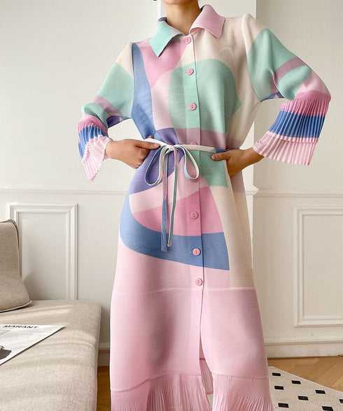 Pastel Geometry Pleated Dress