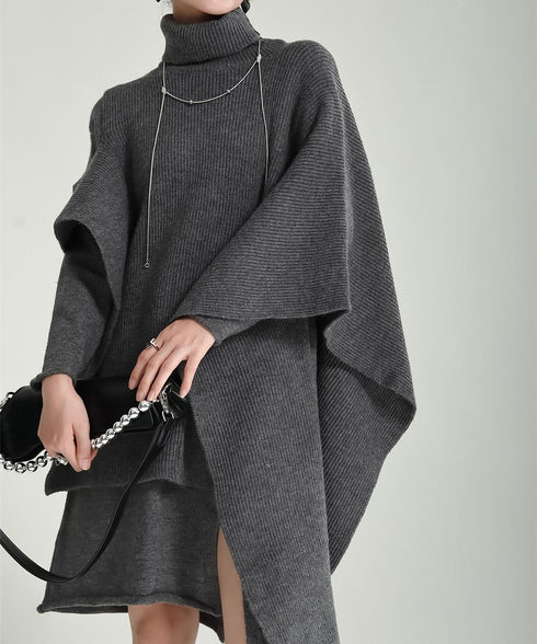 Slit Knit Dress & Poncho Co-ord