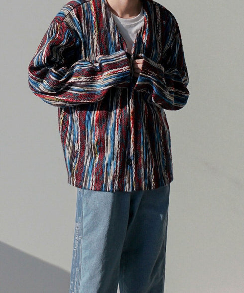 Multicolor Wavy Knit Cardigan