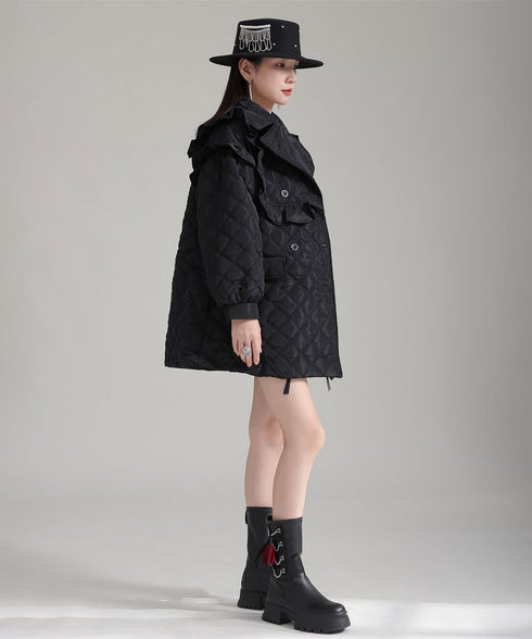 Ruffled Quilted Belted Coat