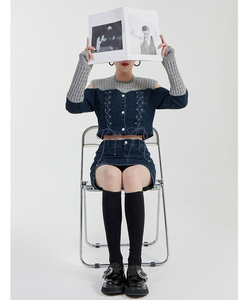 Open Shoulder Denim Top