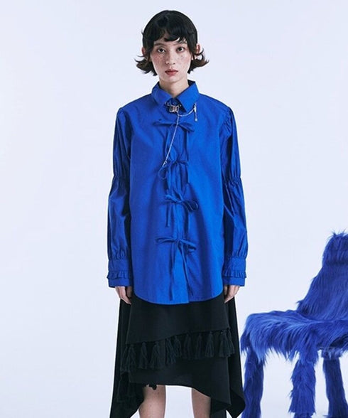 Ribbon Tie Puff Sleeve Blouse