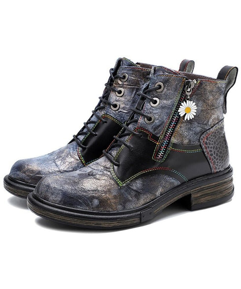 Vintage Patchwork Daisy Combat Boots