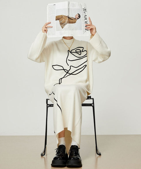 Line Drawing Sweater & Skirt Co-ord