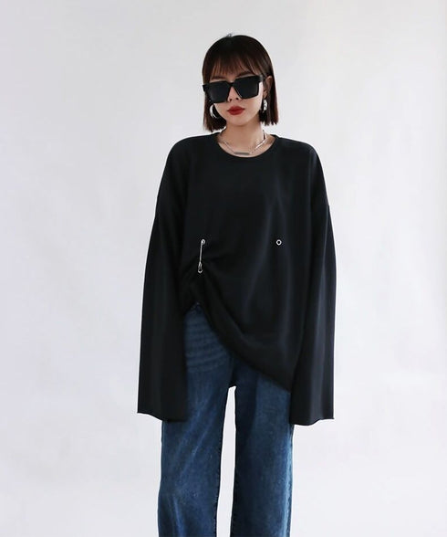 Pin Tuck Drape Long Sleeve Top