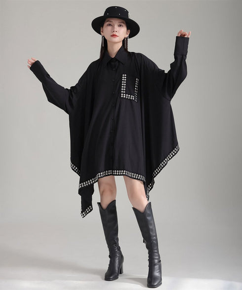 Studded Asymmetric Hem Shirt Dress