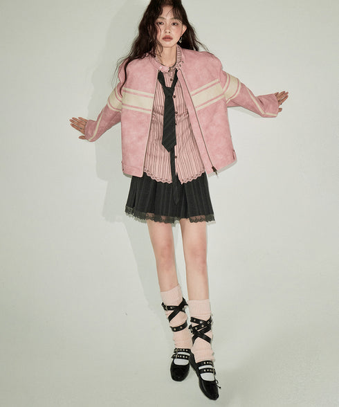 Color Block Faux Leather Jacket