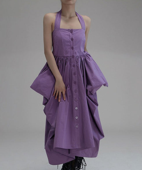 Design Pocket Halter-neck Dress