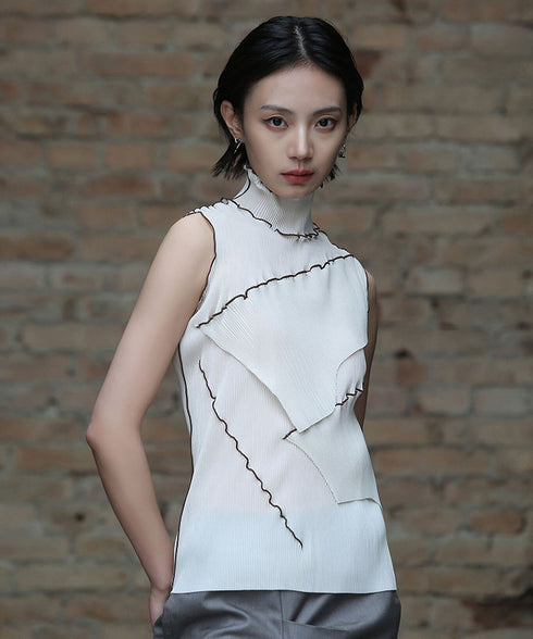 Stand Collar Pleated Top