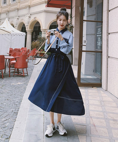Two-Tone Pocket Shirt Dress