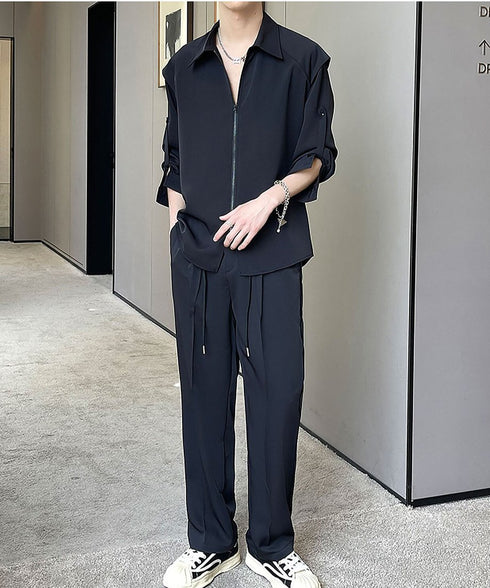 Zipper Sleeve Relaxed Set