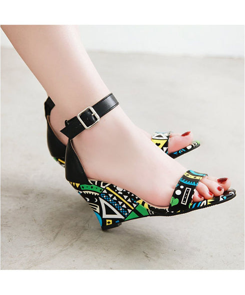 Tribal Pattern Wedge Sandals