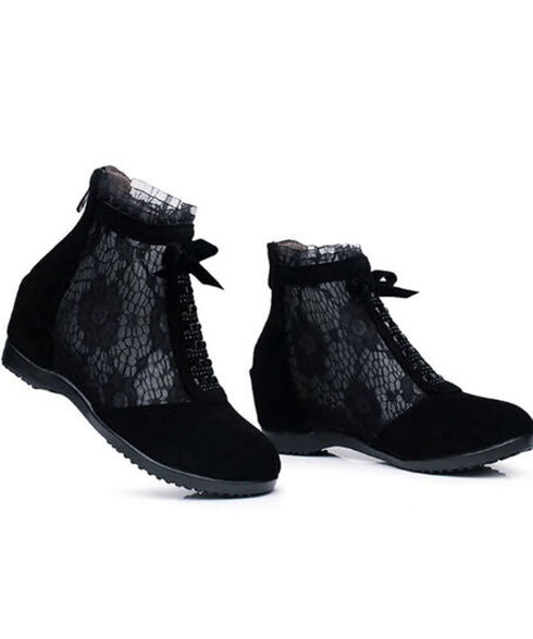 Lace Mesh Ribbon Flat Boots