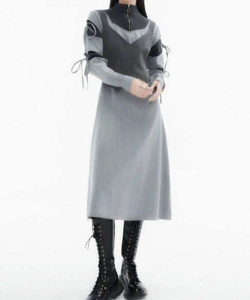 Layered Zip Collar Dress