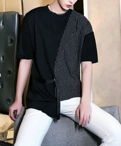 Half Stripe Panel T-Shirt