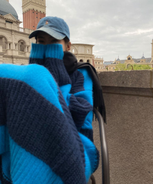 Striped V-neck Sweater Dress