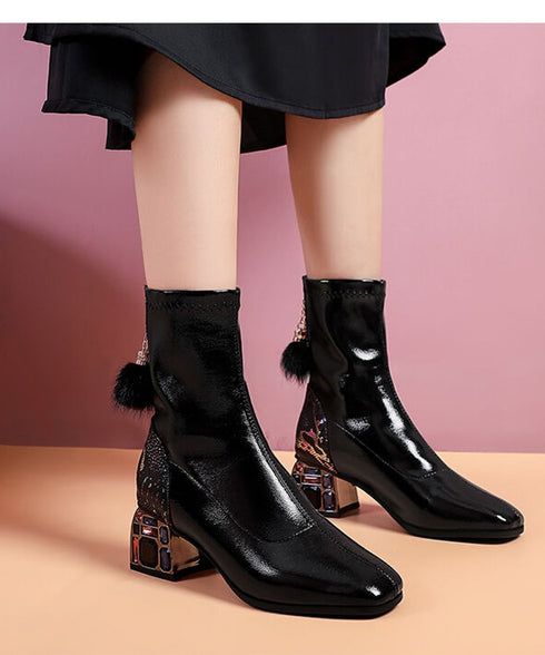 Tassel Charm Block Heel Boots