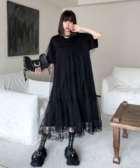 Mesh Layered Flare Dress