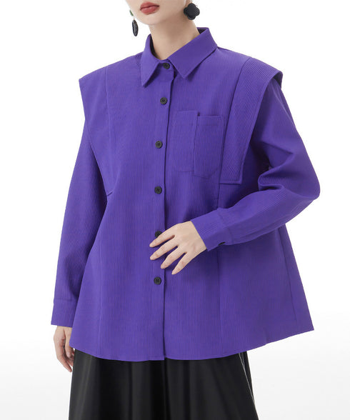 Wing Shoulder Corduroy Blouse