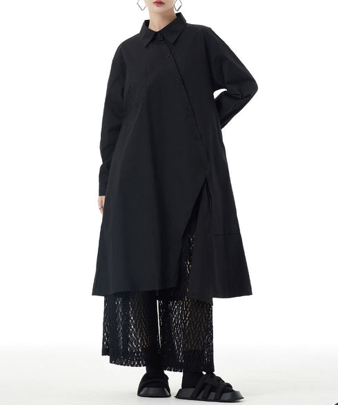 Diagonal Button Long Blouse