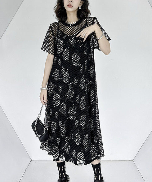 Crew Neck Mesh Dress