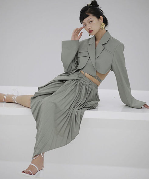 Pleated Cascade Hem Skirt