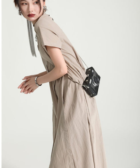 Asymmetric Button Minimal Dress
