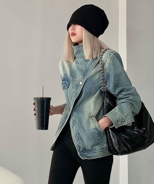 Stand Out Collar Denim Jacket