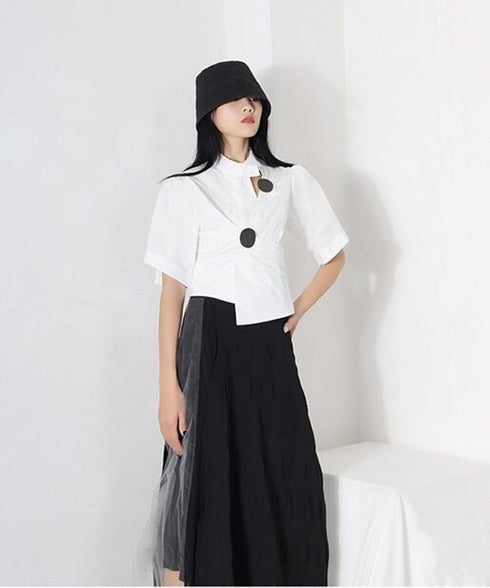 Circle Accent Asymmetric Blouse