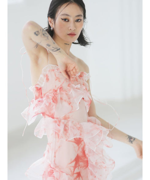 Floral Ruffled Organza Dress