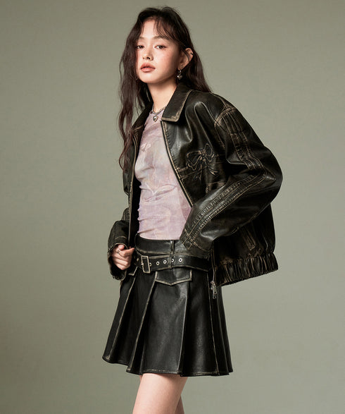 Box Pleat Faux Leather Skirt