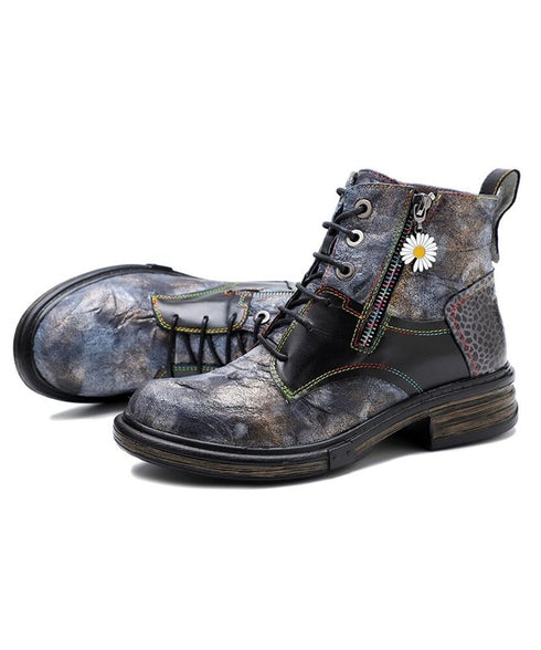 Vintage Patchwork Daisy Combat Boots