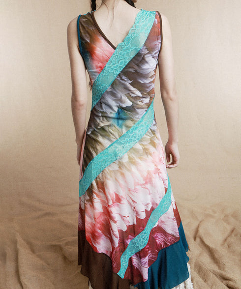 Feather Print Blocking Dress